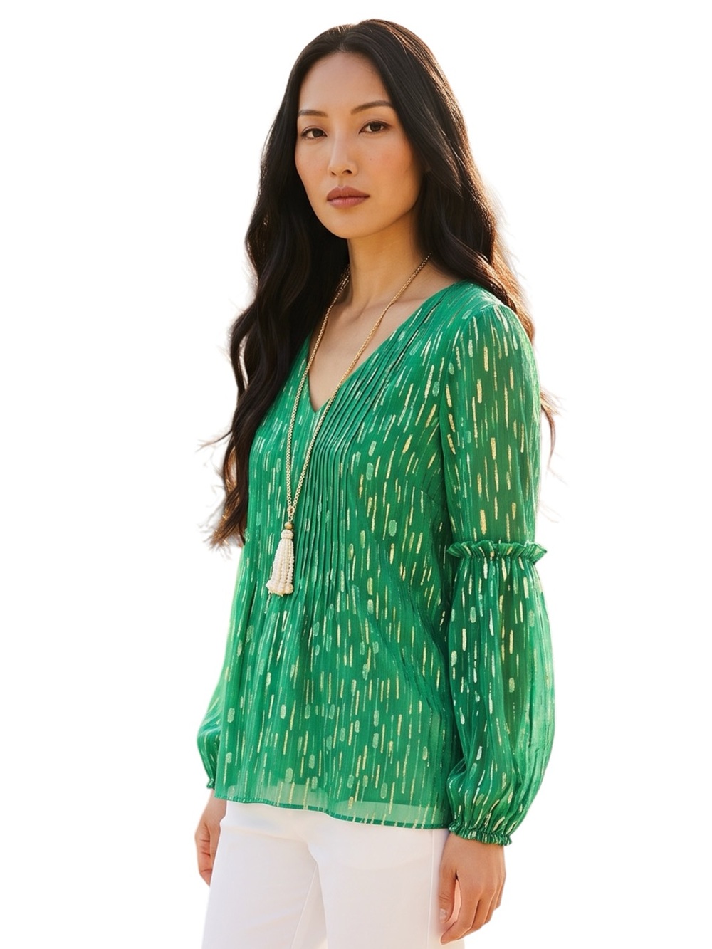 Lilly Pulitzer Cleme Boho Blouse Metallic Accent Flowy Resort Top Size 14